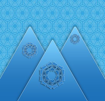 abstract winter season background with hills and snowflakes