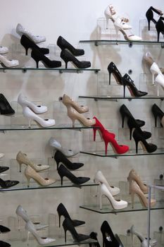 DONCASTER, UK - CIRCA AUGUST 2015: high heels shoes on display in a store