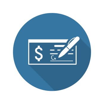 Money Check with Pen Business Icon. Flat Design. Long Shadow. Isolated Illustration.