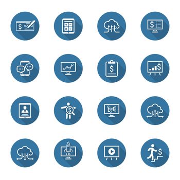 Business & Money Icons Set. Flat Design. Long Shadow. Isolated.