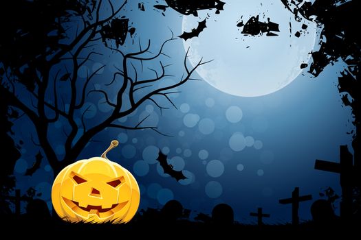 Grunge Background for Halloween Party with Pumpkins and Bats