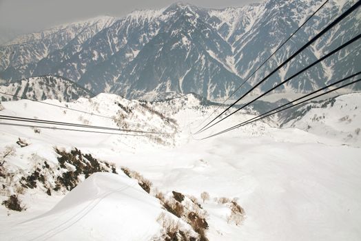 Japan Alps,Cable car station, Shinhotaka Ropeway, Takayama Gifu, Japan : allows visitors to take in spectacular views as the crystal-clear blue sky in a grand panoramic view  In autumn