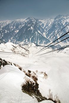 Japan Alps,Cable car station, Shinhotaka Ropeway, Takayama Gifu, Japan : allows visitors to take in spectacular views as the crystal-clear blue sky in a grand panoramic view  In autumn