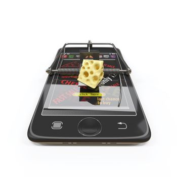 virtual cheese. smartphone as mousetrap advertising concept