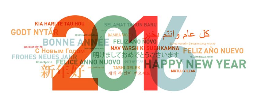 Happy new year from the world. Different languages celebration card