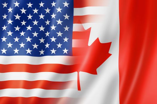 Mixed USA and Canada flag, three dimensional render, illustration