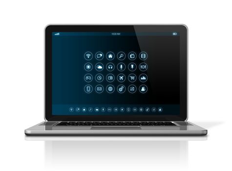 3D Laptop Computer - apps icons interface - isolated on white with clipping path