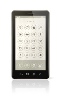 3D Smart phone with icons interface - isolated on white with clipping path
