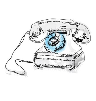 Colorful retro telephone illustration in watercolor style