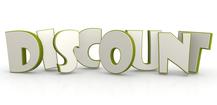 Discount word green with white background image with hi-res rendered artwork that could be used for any graphic design.