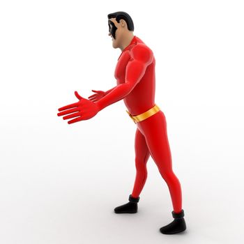 3d superhero happy and dancing concept on white background,  side angle view