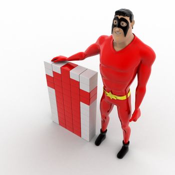 3d superhero making arrow from cubes concept on white background, top angle view