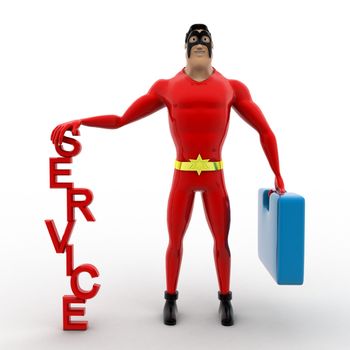 3d superhero ready for service with bag concept on white background, front angle view