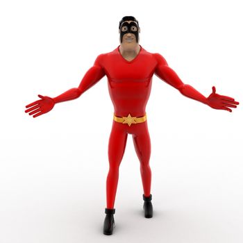 3d superhero happy and dancing concept on white background, front angle view