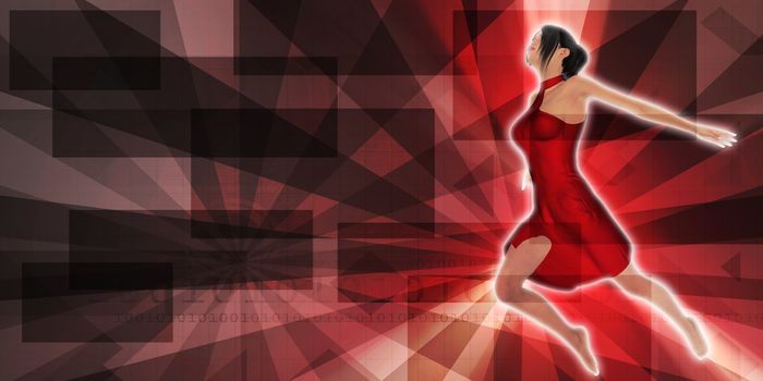 Young Girl Dancing in a Dress in 3D