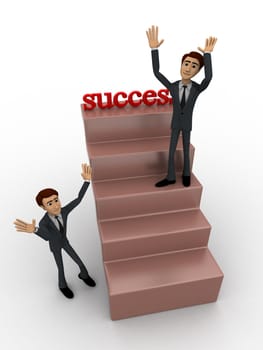 3d man on success stairs concept on white background, front    angle view