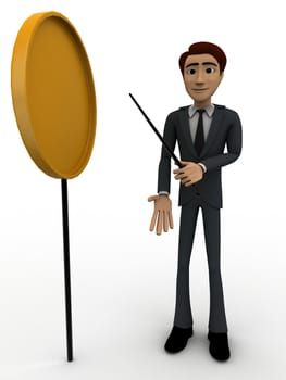 3d man present on sing board concept on white background, front    angle view