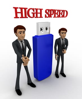 3d man high speed usb concept on white background, side     angle view