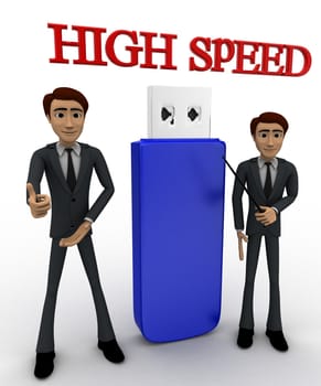 3d man high speed usb concept on white background, front    angle view