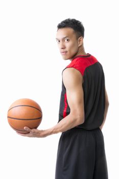 Asian young basketball player on white background