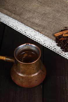 black coffee in turk with cinnamon and star anise