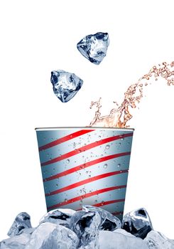 Cold soda in the cup with bubbles