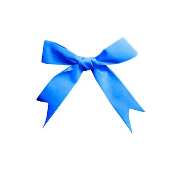 single satin blue bow isolated on white background