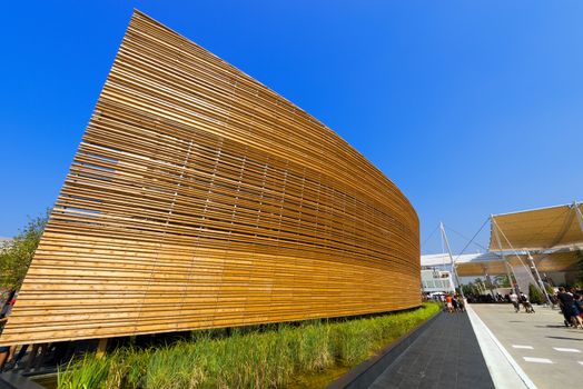 MILAN, ITALY - AUGUST 31, 2015: Ireland pavilion at Expo Milano 2015, universal exposition on the theme of food, in Milan, Lombardy, Italy, Europe
