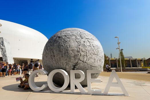 MILAN, ITALY - AUGUST 31, 2015: Corea (Korea) pavilion at Expo Milano 2015, universal exposition on the theme of food, in Milan, Lombardy, Italy, Europe