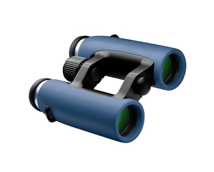 Blue binoculars on white background