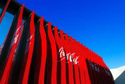 MILAN, ITALY - AUGUST 31, 2015: CocaCola pavilion at Expo Milano 2015, universal exposition on the theme of food, in Milan, Lombardy, Italy, Europe