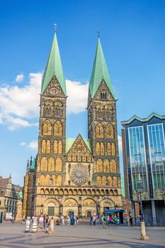 Bremen, Germany - June 6, 2014: Sankt Petri Cathedral - view from the marketplace