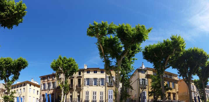 Architectural details of buildings in The Cours Mirabeau in Aix-en-Provence, France