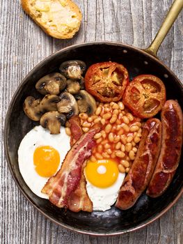 close up of rustic full english breakfast