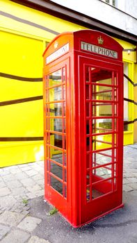 Red telephone box traditional in Europe