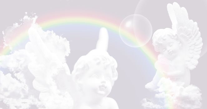 White Angels on the sky with rainbow website header/banner