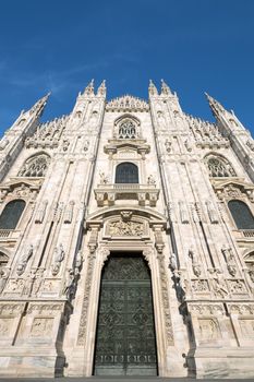 Milan Cathedral door (Duomo di Milano), Italy. Dedicated to Santa Maria Nascente