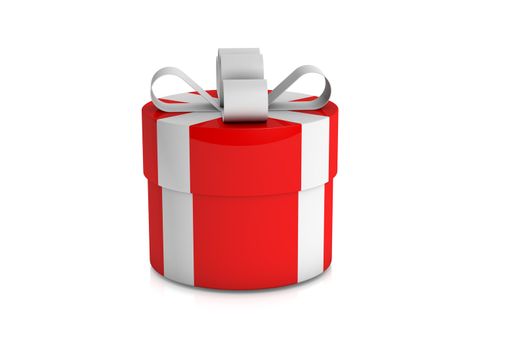 one red gift box with white ribbon isolated on white background