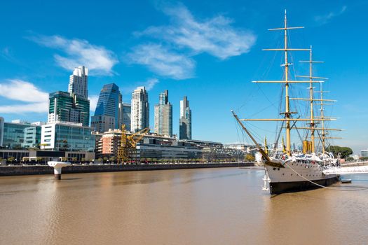 Harbor Puerto Madero Buenos Aires Argentine, skyline and ships