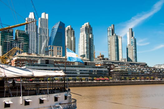 Harbor Puerto Madero Buenos Aires Argentine, skyline and ships