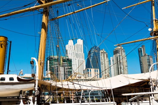 Harbor Puerto Madero Buenos Aires Argentine, skyline and ships