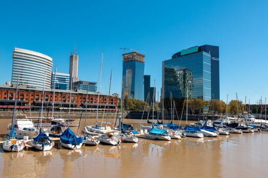 Harbor Puerto Madero Buenos Aires Argentine, skyline and ships