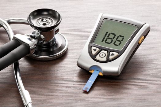 Glucose concentration in the blood test with a blood glucose meter