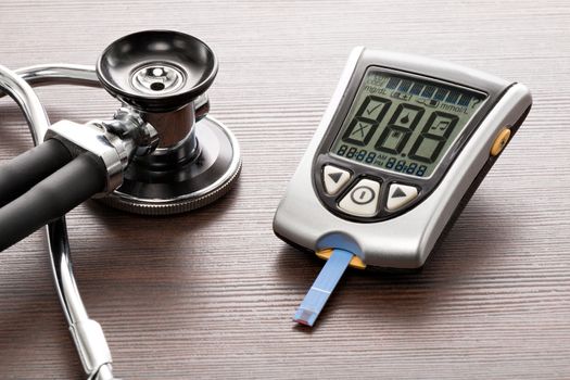 Glucose concentration in the blood test with a blood glucose meter