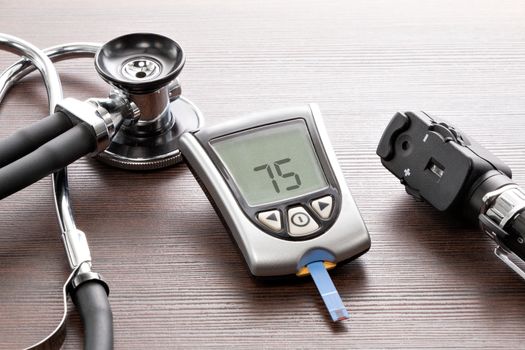 Glucose concentration in the blood test with a blood glucose meter