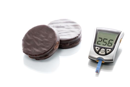 Glucose concentration in the blood test with a blood glucose meter