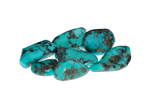 Set of a beautiful Turquoise tumbled gemstone specimen on white background