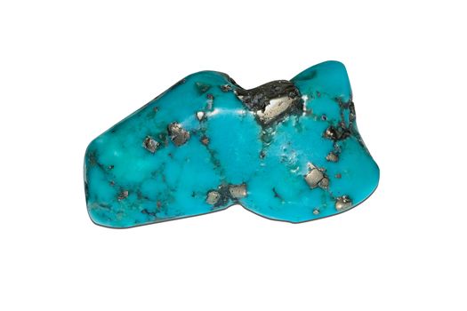 Sample of a beautiful Turquoise tumbled gemstone specimen on white background