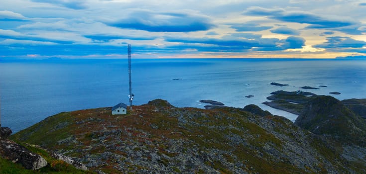 Beautiful landscape Lofoten Islands with radio