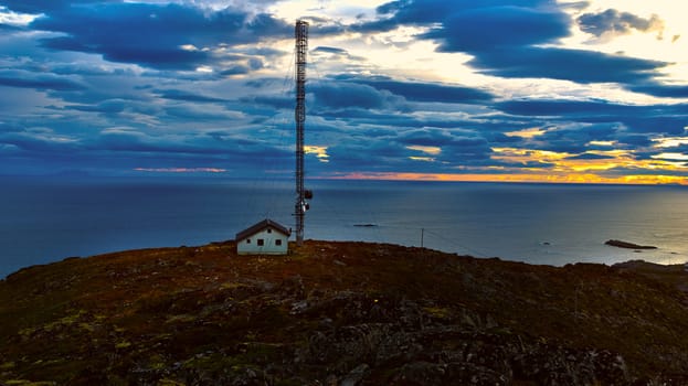 Beautiful landscape Norwegian Islands with radio